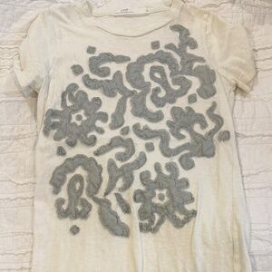 JCrew Cotton Short Sleeve T-shirt cream colored with light grey-blue design S